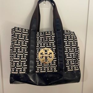 Tory Burch canvas patent navy tote